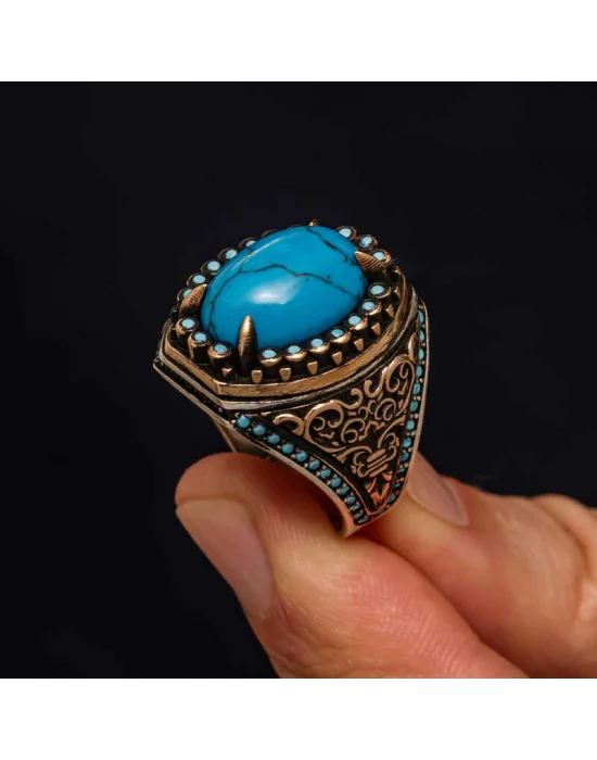 Gümüş Firuze Taşlı Erkek Yüzük