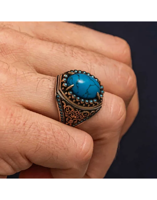 Gümüş Firuze Taşlı Erkek Yüzük