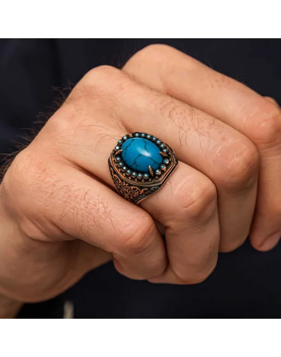 Gümüş Firuze Taşlı Erkek Yüzük