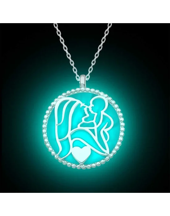 Gümüş Fosforlu Anne Çocuk Sevgisi Kadın Kolye