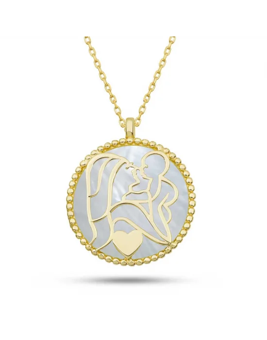 Gümüş Fosforlu Gold Anne Çocuk Sevgisi Kadın Kolye