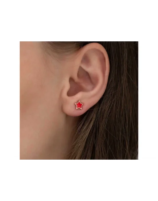 Gümüş Fosforlu Kırmızı Yıldız Küpe