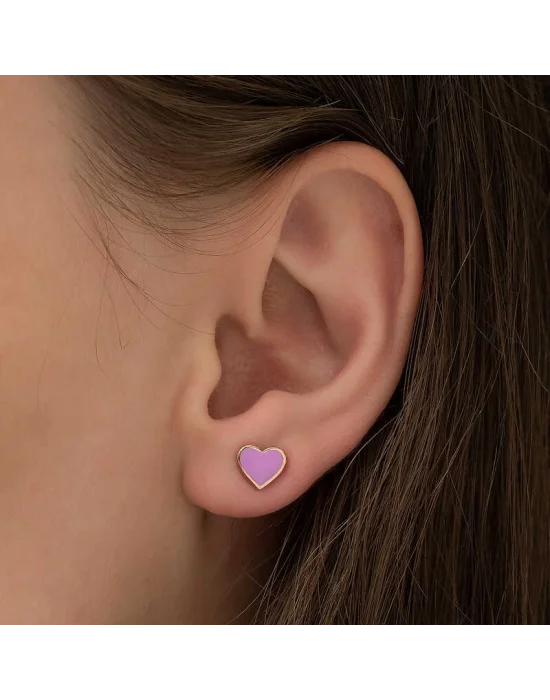 Gümüş Fosforlu Lila Kalp Küpe