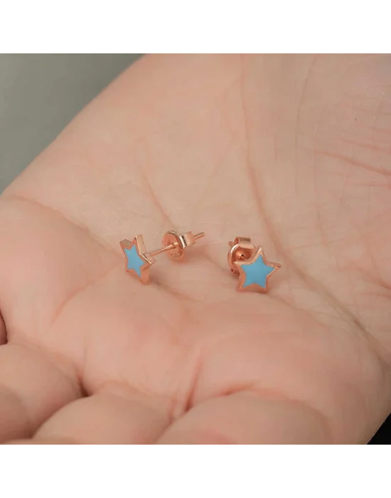 Gümüş Fosforlu Mavi Yıldız Küpe