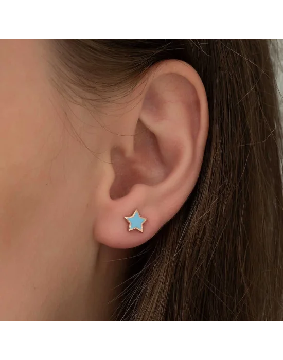 Gümüş Fosforlu Mavi Yıldız Küpe