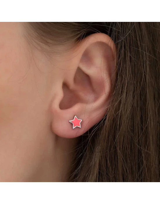 Gümüş Fosforlu Pembe Yıldız Küpe