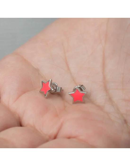 Gümüş Fosforlu Pembe Yıldız Küpe