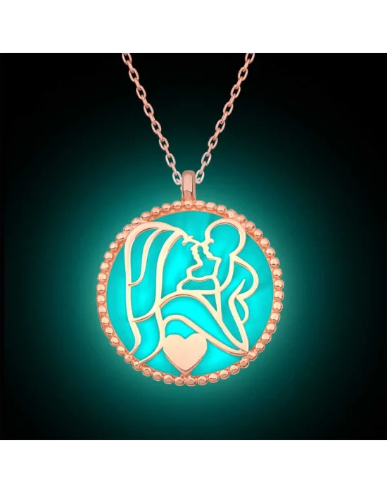 Gümüş Fosforlu Rose Anne Çocuk Sevgisi Kadın Kolye