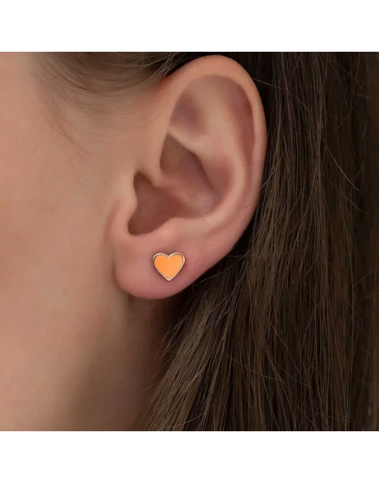 Gümüş Fosforlu Turuncu Kalp Küpe