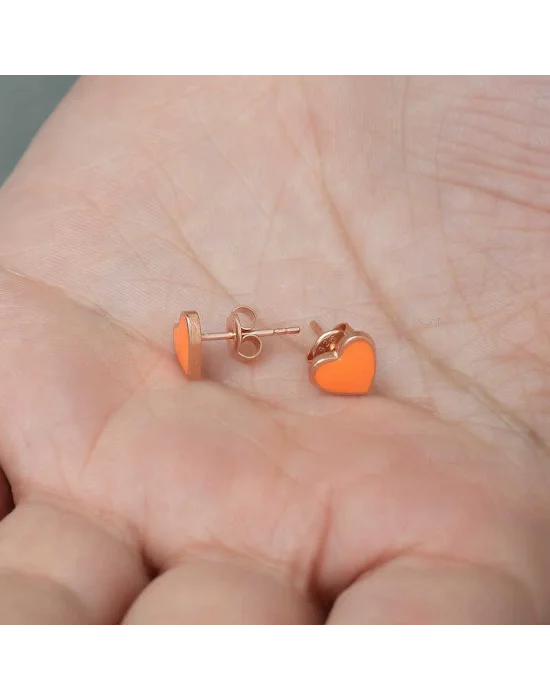 Gümüş Fosforlu Turuncu Kalp Küpe