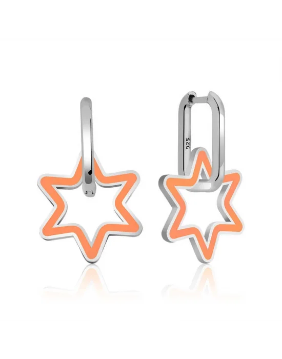 Gümüş Fosforlu Turuncu Yıldız Küpe