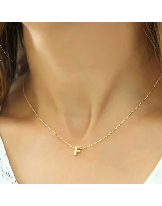 Gümüş Gold 3 Boyutlu F Harf Bayan Kolye