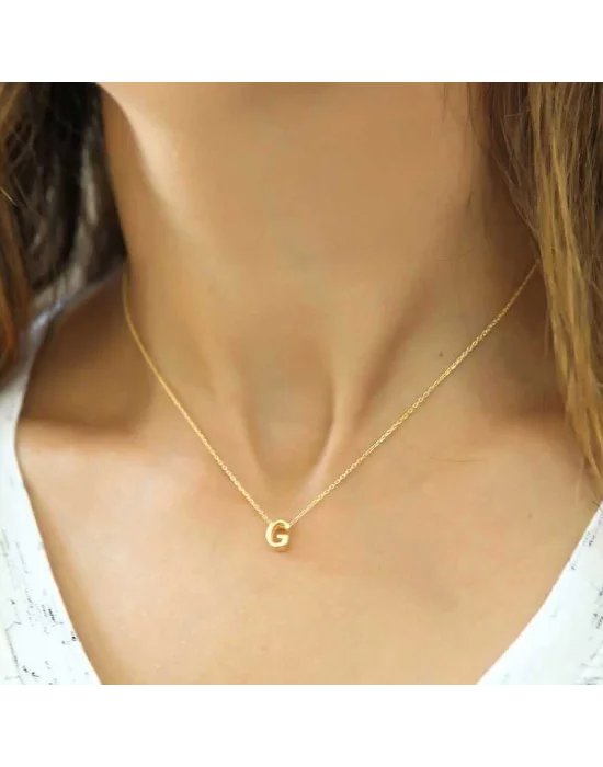 Gümüş Gold 3 Boyutlu G Harf Bayan Kolye