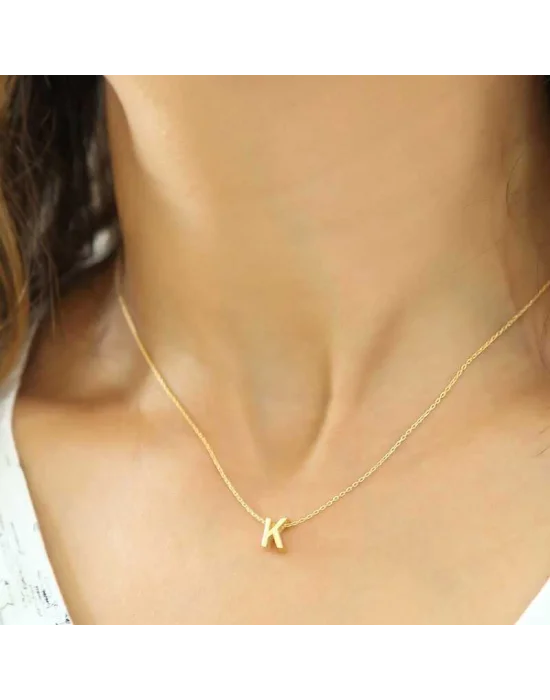 Gümüş Gold 3 Boyutlu K Harf Bayan Kolye