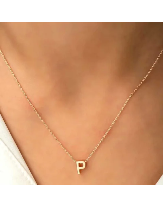 Gümüş Gold 3 Boyutlu P Harf Bayan Kolye