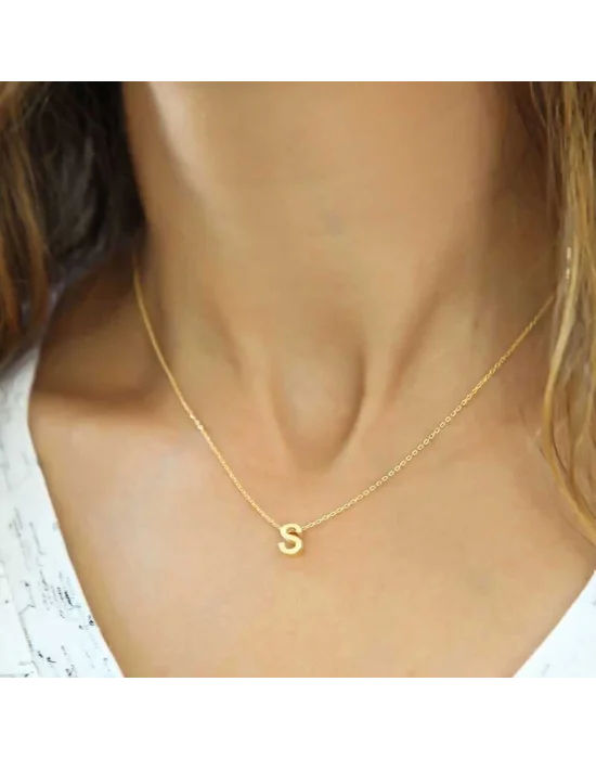 Gümüş Gold 3 Boyutlu S Harf Bayan Kolye