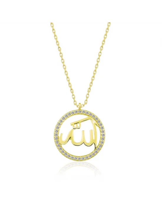 Gümüş Gold Arapça Allah Yazılı Bayan Kolye