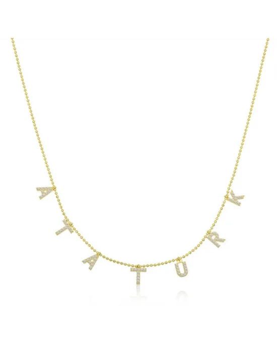 Gümüş Gold Atatürk Yazılı Bayan Kolye