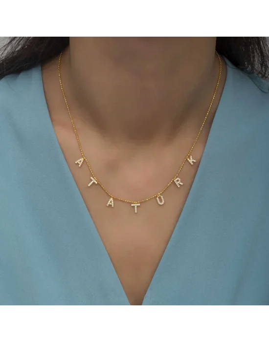 Gümüş Gold Atatürk Yazılı Bayan Kolye