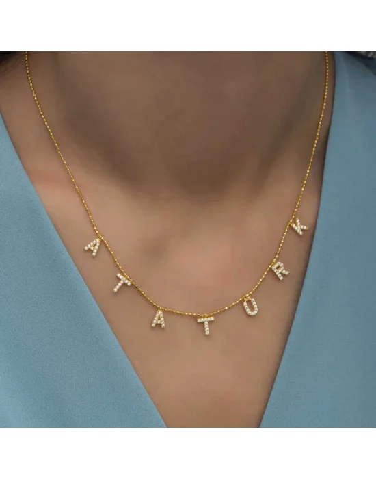 Gümüş Gold Atatürk Yazılı Bayan Kolye