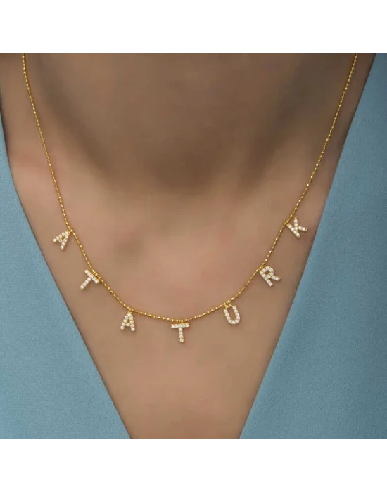 Gümüş Gold Atatürk Yazılı Bayan Kolye