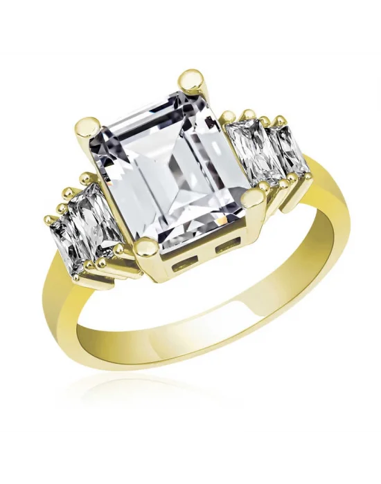 Gümüş Gold Baget Taşlı Bayan Yüzük