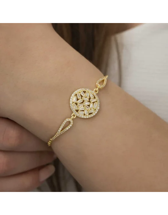 Gümüş Gold Baget Taşlı Bileklik