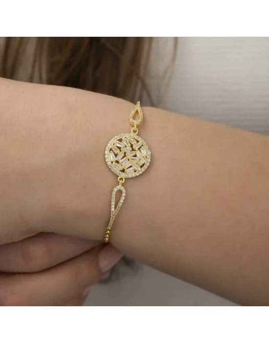 Gümüş Gold Baget Taşlı Bileklik