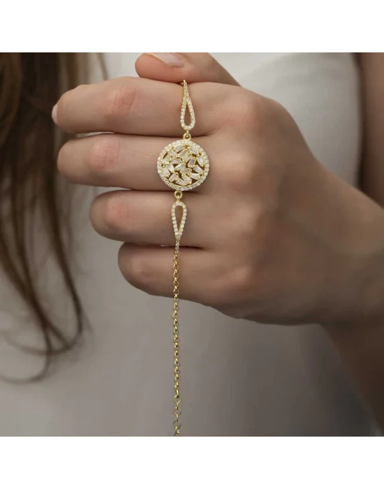 Gümüş Gold Baget Taşlı Bileklik