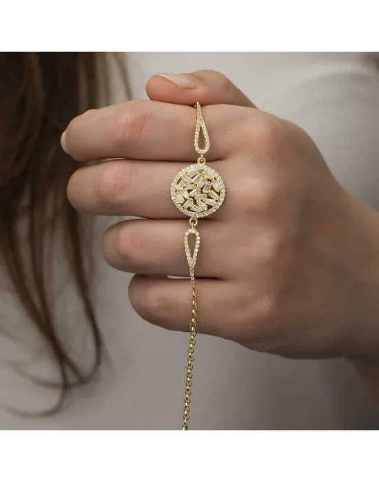 Gümüş Gold Baget Taşlı Bileklik