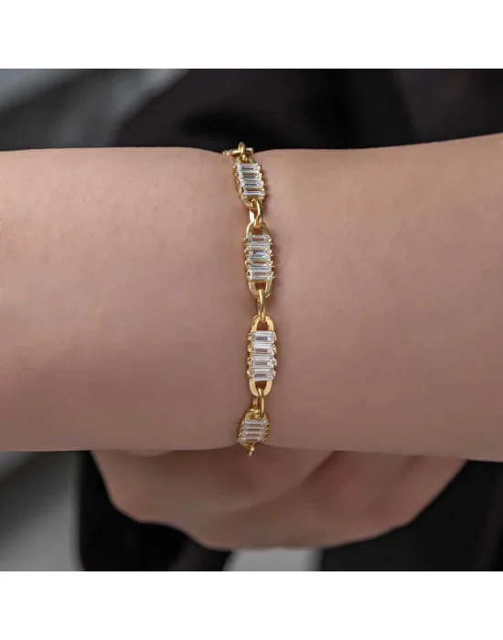 Gümüş Gold Baget Taşlı Kadın Bileklik