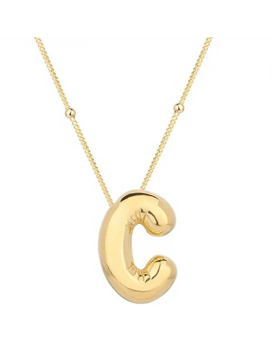 Gümüş Gold Balon C Harfi Kadın Kolye
