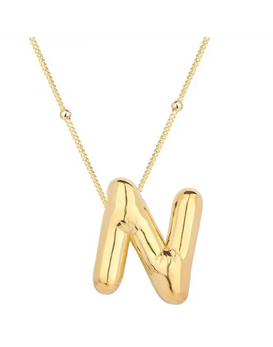 Gümüş Gold Balon N Harfi Kadın Kolye