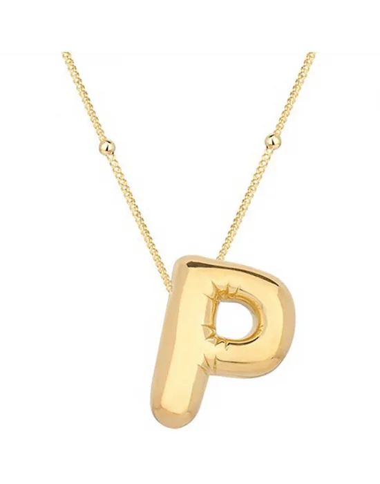 Gümüş Gold Balon P Harfi Kadın Kolye