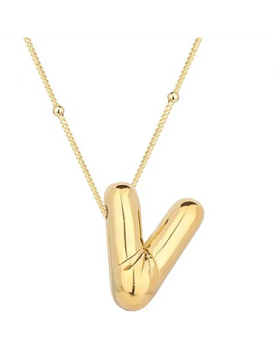 Gümüş Gold Balon V Harfi Kadın Kolye
