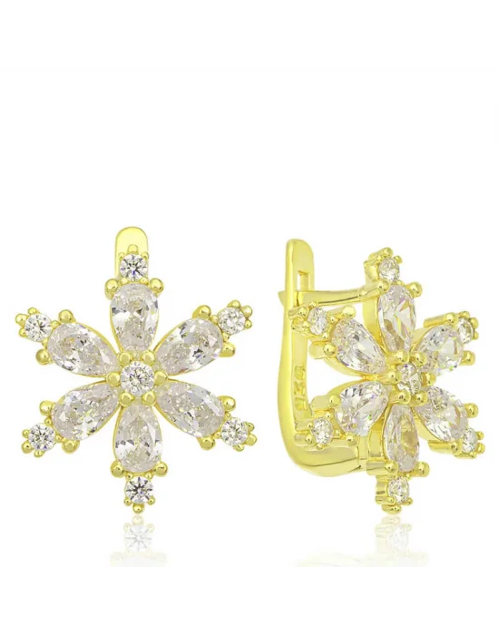 Gümüş Gold Beyaz Lotus Çiçeği Kadın Küpe