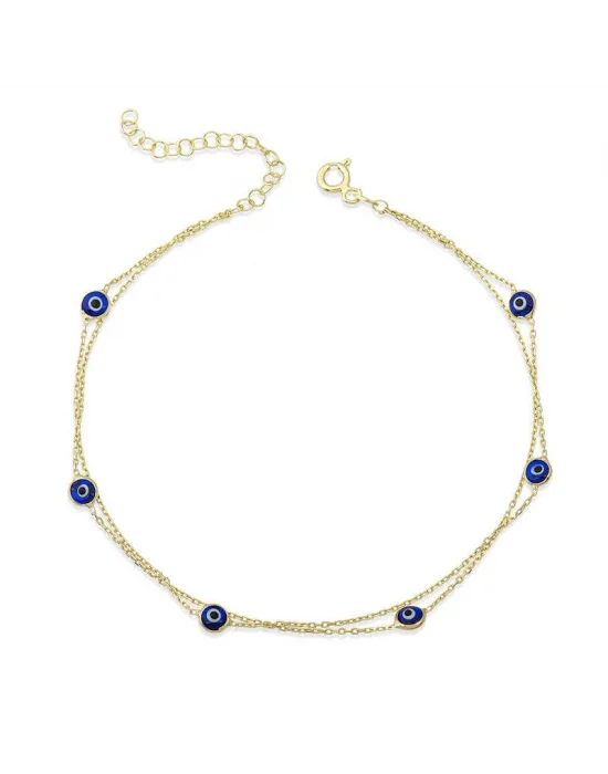 Gümüş Gold Çift Zincirli Nazar Halhal