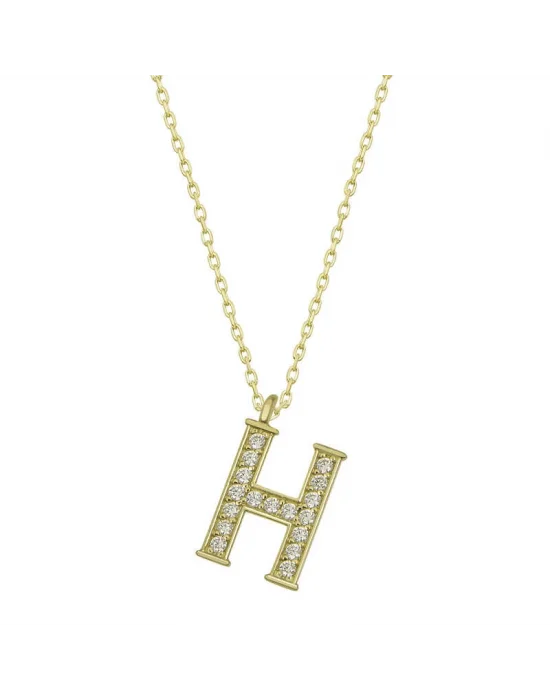 Gümüş Gold H Harfi Kadın Kolye
