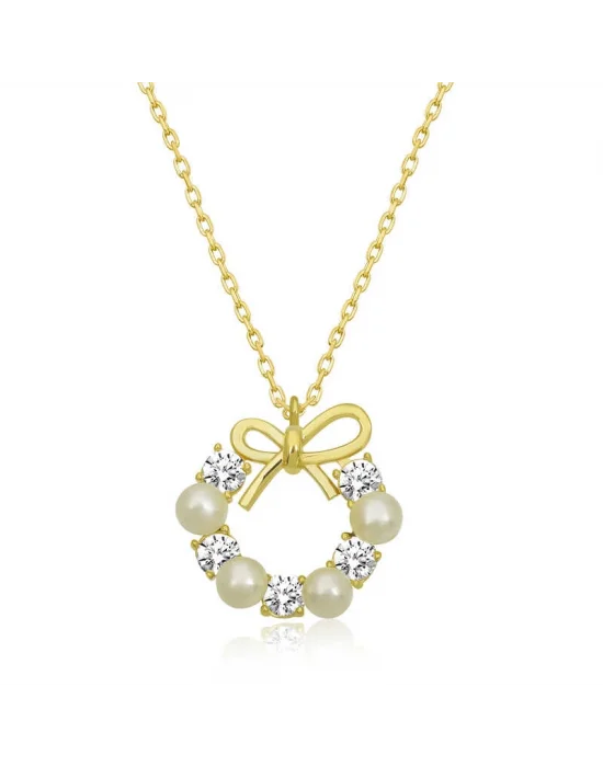 Gümüş Gold İnci Kurdele Kadın Kolye