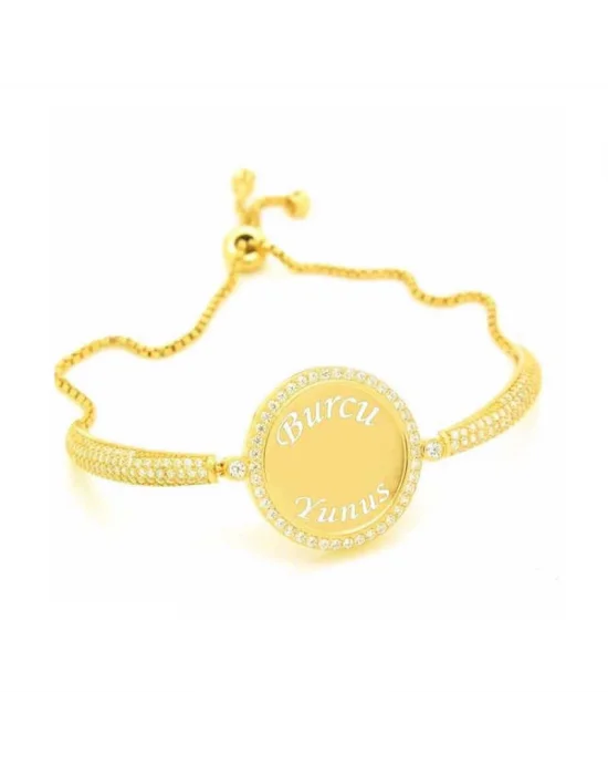 Gümüş Gold İsimli Kişiye Özel Taşlı Bayan Bileklik