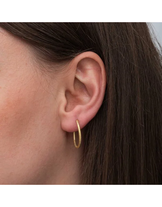 Gümüş Gold Kalemli Halka Kadın Küpe