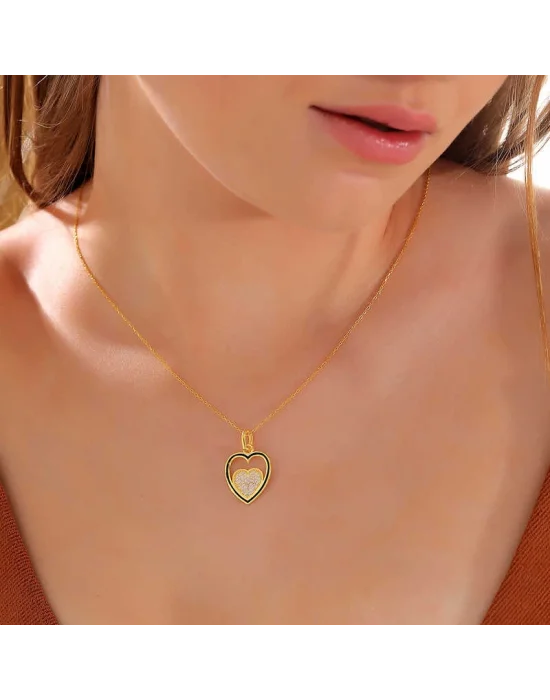 Gümüş Gold Kalp Kadın Kolye