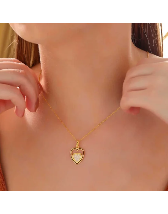 Gümüş Gold Kalp Kadın Kolye