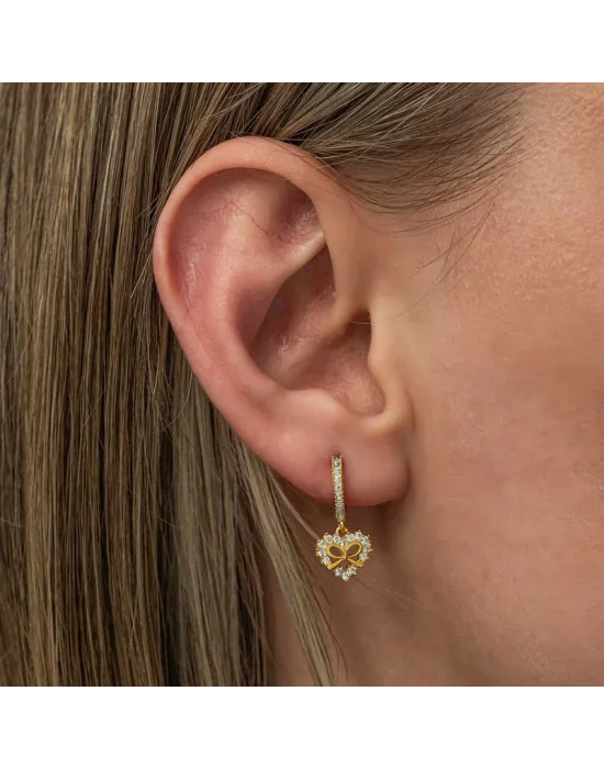 Gümüş Gold Kalp Kurdele Sallantılı Kadın Küpe