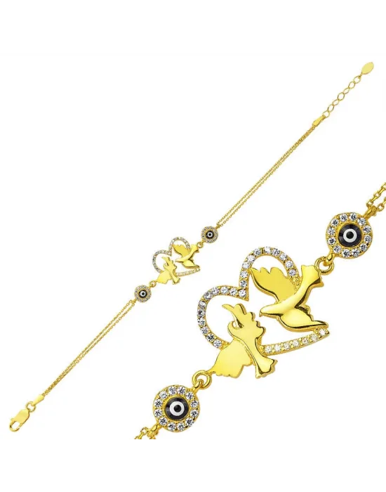 Gümüş Gold Kalpli Güvercin Bayan Bileklik