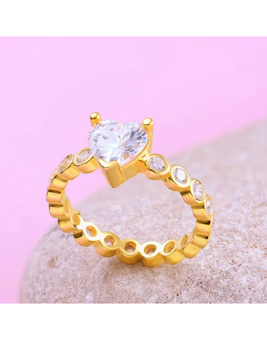 Gümüş Gold Kalpli Kadın Yüzük