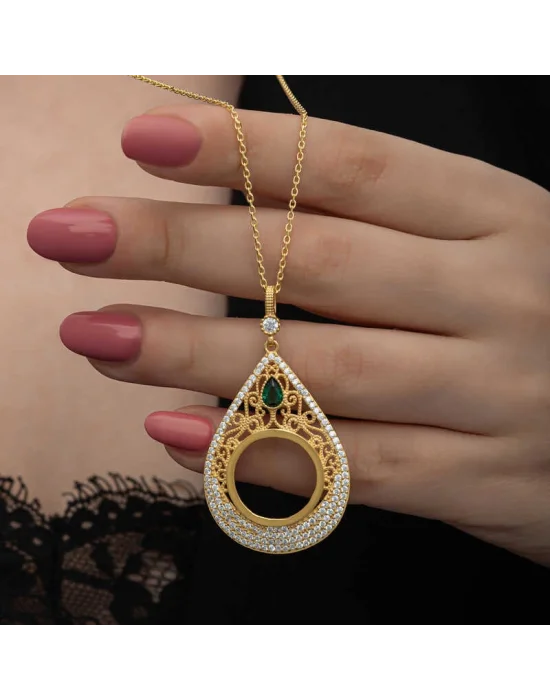 Gümüş Gold Kaplama Damla Çeyrek Takılabilen Kadın Kolye