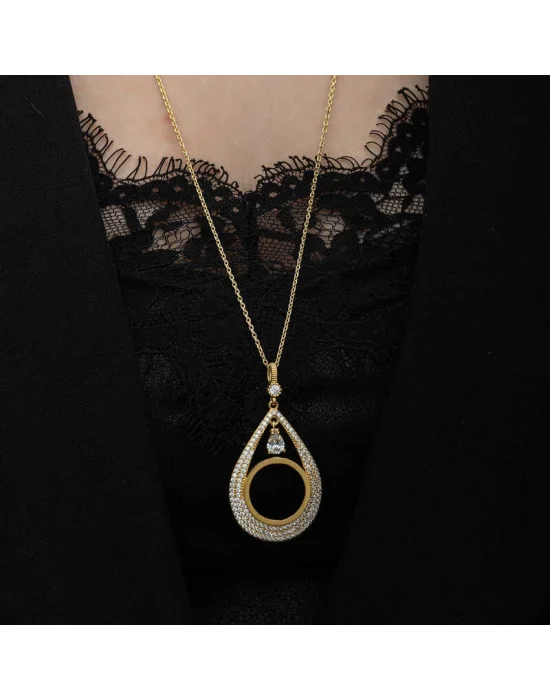 Gümüş Gold Kaplama Damla Çeyrek Takılabilen Kadın Kolye