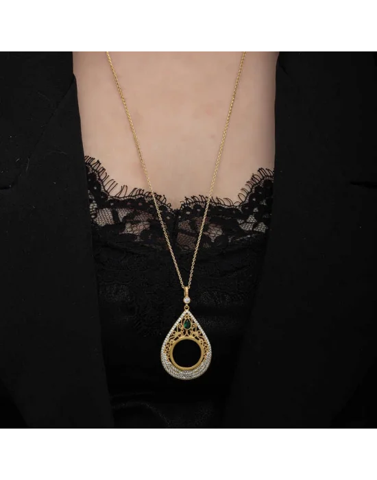 Gümüş Gold Kaplama Damla Çeyrek Takılabilen Kadın Kolye