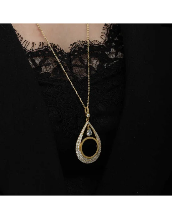 Gümüş Gold Kaplama Damla Çeyrek Takılabilen Kadın Kolye